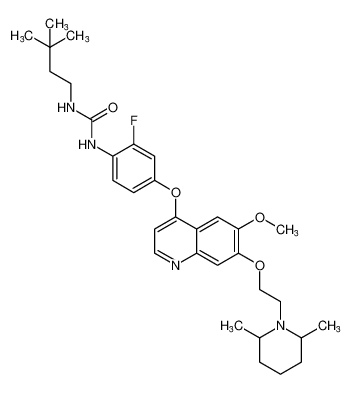 1-(3,3-dimethylbutyl)-3-(4-((7-(2-(2,6-dimethylpiperidin-1-yl)ethoxy)-6-methoxyquinolin-4-yl)oxy)-2-fluorophenyl)urea_688309-51-5