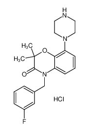 4-(3-fluoro-benzyl)-2,2-dimethyl-8-piperazin-1-yl-4H-benzo[1,4]oxazin-3-one, hydrochloride salt_688363-33-9