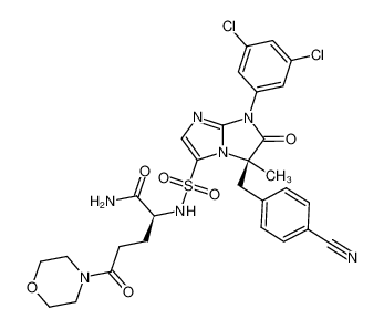 (S)-2-[(R)-5-(4-cyano-benzyl)-7-(3,5-dichloro-phenyl)-5-methyl-6-oxo-6,7-dihydro-5H-imidazo[1,2-a]imidazoIe-3-sulfonyIamino]-5-morpholin-4-yl-5-oxo-pentanoic acid amide_688755-99-9