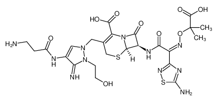 (6R,7R)-7-((Z)-2-(5-amino-1,2,4-thiadiazol-3-yl)-2-(((2-carboxypropan-2-yl)oxy)imino)acetamido)-3-((4-(3-aminopropanamido)-2-(2-hydroxyethyl)-3-imino-2,3-dihydro-1H-pyrazol-1-yl)methyl)-8-oxo-5-thia-1-azabicyclo[4.2.0]oct-2-ene-2-carboxylic acid_689293-98-9