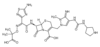 (6R,7R)-7-((Z)-2-(5-amino-1,2,4-thiadiazol-3-yl)-2-(((2-carboxypropan-2-yl)oxy)imino)acetamido)-3-((3-imino-2-methyl-4-(3-(pyrrolidin-3-yl)ureido)-2,3-dihydro-1H-pyrazol-1-yl)methyl)-8-oxo-5-thia-1-azabicyclo[4.2.0]oct-2-ene-2-carboxylic acid_689294-58-4