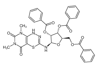 6,8-dimethyl-3-(tri-O-benzoyl-β-D-ribopyranosylamino)-1H,8H-pyrimido[4,5-e][1,3,4]thiadiazine-5,7-dione_68977-98-0