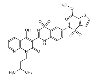methyl 3-[({3-[4-hydroxy-1-(3-methylbutyl)-2-oxo-1,2-dihydro-1,8-naphthyridin-3-yl]-1,1-dioxido-4H-1,2,4-benzothiadiazin-7-yl}amino)sulfonyl]thiophene-2-carboxylate_691361-64-5
