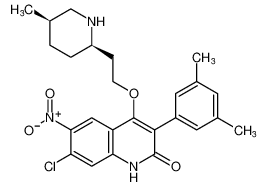 rel-7-chloro-3-(3,5-dimethylphenyl)-4-(2-((2R,5R)-5-methylpiperidin-2-yl)ethoxy)-6-nitroquinolin-2(1H)-one_691857-85-9