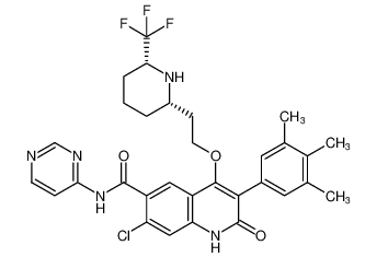 7-chloro-2-oxo-N-(pyrimidin-4-yl)-4-(2-((2S,6R)-6-(trifluoromethyl)piperidin-2-yl)ethoxy)-3-(3,4,5-trimethylphenyl)-1,2-dihydroquinoline-6-carboxamide_691857-90-6