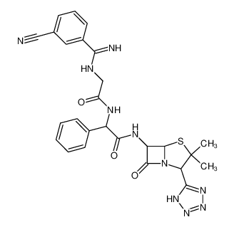 2-{2-[(3-Cyano-benzimidoyl)-amino]-acetylamino}-N-[3,3-dimethyl-7-oxo-2-(1H-tetrazol-5-yl)-4-thia-1-aza-bicyclo[3.2.0]hept-6-yl]-2-phenyl-acetamide_69223-46-7
