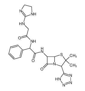 (R)-2-[2-(4,5-dihydro-1H-imidazol-2-ylamino)-acetylamino]-N-[(5R)-3,3-dimethyl-7-oxo-2c-(1(2)H-tetrazol-5-yl)-(5rH)-4-thia-1-aza-bicyclo[3.2.0]hept-6t-yl]-2-phenyl-acetamide_69223-67-2