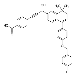 4-(3-(5-(4-((4-fluorobenzyl)oxy)phenyl)-8,8-dimethyl-7,8-dihydronaphthalen-2-yl)-3-hydroxyprop-1-yn-1-yl)benzoic acid_692278-47-0