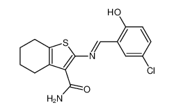2-{[1-(5-Chloro-2-hydroxy-phenyl)-meth-(E)-ylidene]-amino}-4,5,6,7-tetrahydro-benzo[b]thiophene-3-carboxylic acid amide_69438-28-4