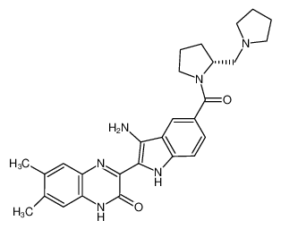 (R)-3-(3-amino-5-(2-(pyrrolidin-1-ylmethyl)pyrrolidine-1-carbonyl)-1H-indol-2-yl)-6,7-dimethylquinoxalin-2(1H)-one_694530-36-4