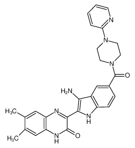 3-(3-amino-5-(4-(pyridin-2-yl)piperazine-1-carbonyl)-1H-indol-2-yl)-6,7-dimethylquinoxalin-2(1H)-one_694530-37-5