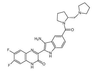 (R)-3-(3-amino-5-(2-(pyrrolidin-1-ylmethyl)pyrrolidine-1-carbonyl)-1H-indol-2-yl)-6,7-difluoroquinoxalin-2(1H)-one_694530-39-7