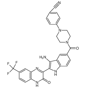 4-(4-(3-amino-2-(3-oxo-7-(trifluoromethyl)-3,4-dihydroquinoxalin-2-yl)-1H-indole-5-carbonyl)piperazin-1-yl)benzonitrile_694532-65-5