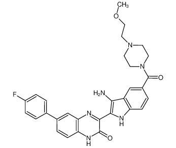 3-(3-amino-5-(4-(2-methoxyethyl)piperazine-1-carbonyl)-1H-indol-2-yl)-6-(4-fluorophenyl)quinoxalin-2(1H)-one_694532-93-9