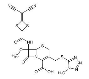(6R)-7t-(4-dicyanomethylene-[1,3]dithietane-2-carbonylamino)-7c-methoxy-3-(1-methyl-1H-tetrazol-5-ylsulfanylmethyl)-8-oxo-(6rH)-5-thia-1-aza-bicyclo[4.2.0]oct-2-ene-2-carboxylic acid_69712-42-1