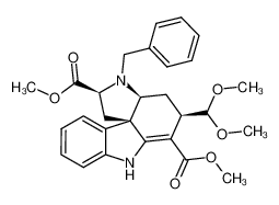 (-)-methyl (2S,3aS,5R,11bR)-2-(methoxycarbonyl)-3-benzyl-2,3,3a,4,5,7-hexahydro-5-(dimethoxymethyl)-1H-pyrrolo(2,3-d)carbazole-6-carboxylate_697222-83-6