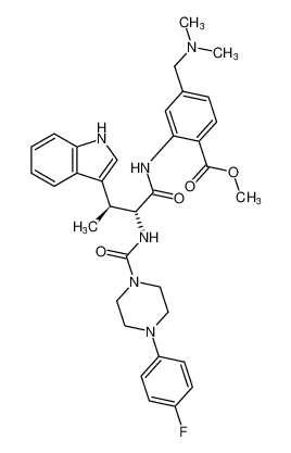 methyl 4-((dimethylamino)methyl)-2-((2R,3S)-2-(4-(4-fluorophenyl)piperazine-1-carboxamido)-3-(1H-indol-3-yl)butanamido)benzoate_697309-25-4