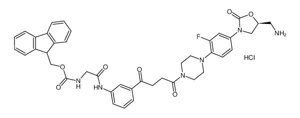 (9H-fluoren-9-yl)methyl (S)-(2-((3-(4-(4-(4-(5-(aminomethyl)-2-oxooxazolidin-3-yl)-2-fluorophenyl)piperazin-1-yl)-4-oxobutanoyl)phenyl)amino)-2-oxoethyl)carbamate hydrochloride_697806-01-2