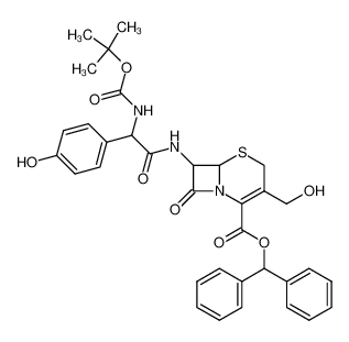 7-[2-tert-Butoxycarbonylamino-2-(4-hydroxy-phenyl)-acetylamino]-3-hydroxymethyl-8-oxo-5-thia-1-aza-bicyclo[4.2.0]oct-2-ene-2-carboxylic acid benzhydryl ester_69872-72-6