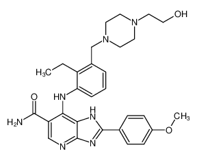 7-((2-ethyl-3-((4-(2-hydroxyethyl)piperazin-1-yl)methyl)phenyl)amino)-2-(4-methoxyphenyl)-1H-imidazo[4,5-b]pyridine-6-carboxamide_796089-12-8