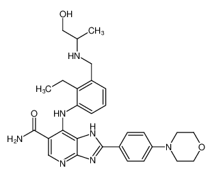7-((2-ethyl-3-(((1-hydroxypropan-2-yl)amino)methyl)phenyl)amino)-2-(4-morpholinophenyl)-1H-imidazo[4,5-b]pyridine-6-carboxamide_796089-23-1