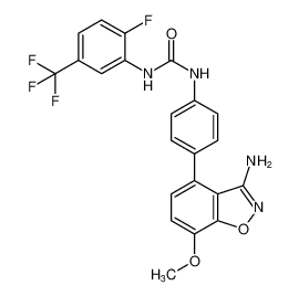 1-(4-(3-amino-7-methoxybenzo[d]isoxazol-4-yl)phenyl)-3-(2-fluoro-5-(trifluoromethyl)phenyl)urea_796969-20-5
