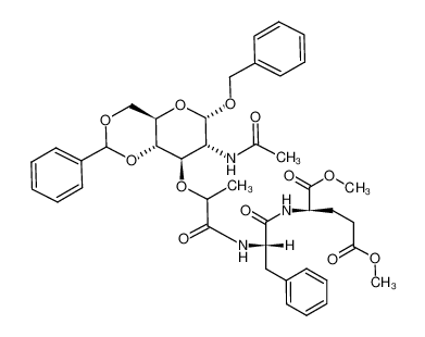(R)-2-{(S)-2-[2-((4aR,6S,7R,8R,8aS)-7-Acetylamino-6-benzyloxy-2-phenyl-hexahydro-pyrano[3,2-d][1,3]dioxin-8-yloxy)-propionylamino]-3-phenyl-propionylamino}-pentanedioic acid dimethyl ester_79701-45-4