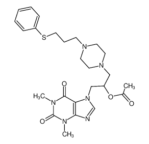 Acetic acid 2-(1,3-dimethyl-2,6-dioxo-1,2,3,6-tetrahydro-purin-7-yl)-1-[4-(3-phenylsulfanyl-propyl)-piperazin-1-ylmethyl]-ethyl ester_79712-50-8