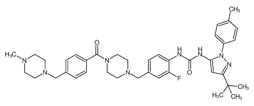 Piperazine,1-[[4-[[[[3-(1,1-dimethylethyl)-1-(4-methylphenyl)-1H-pyrazol-5-yl]amino]carbonyl]amino]-3-fluorophenyl]methyl]-4-[4-[(4-methyl-1-piperazinyl)methyl]benzoyl]-_797792-79-1