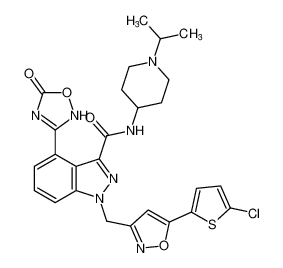 1-((5-(5-chlorothiophen-2-yl)isoxazol-3-yl)methyl)-N-(1-isopropylpiperidin-4-yl)-4-(5-oxo-2,5-dihydro-1,2,4-oxadiazol-3-yl)-1H-indazole-3-carboxamide_797803-95-3