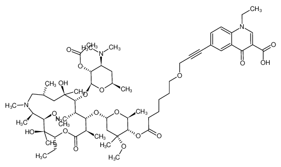 2'-acetyl-4'-O-{6-[3-(3-carboxy-1-ethyl-4-oxo-1,4-dihydro-quinolin-6-yl)-prop-2-ynyloxy]-hexanoyl}-11-O-Me-azithromycin_797815-95-3