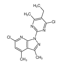 6-chloro-1-(4-chloro-5-ethyl-6-methyl-2-pyrimidinyl)-3,4-dimethyl-1H-pyrazolo(3,4-b)pyridine_79871-81-1