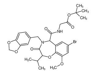 tert-butyl (4-(benzo[d][1,3]dioxol-5-ylmethyl)-7-bromo-2-isopropyl-9-methoxy-3-oxo-2,3,4,5-tetrahydrobenzo[f][1,4]oxazepine-5-carbonyl)glycinate_799282-97-6