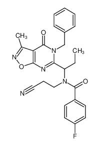 (+-)-N-[1-(5-Benzyl-3-methyl-4-oxo-4,5-dihydro-isoxazolo[5,4-d]pyrimidin-6-yl)-propyl]-N-(2-cyano-ethyl)-4-fluoro-benzamide_799294-95-4