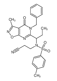 (+-)-N-[1-(5-Benzyl-3-methyl-4-oxo-4,5-dihydro-isoxazolo[5,4-d]pyrimidin-6-yl)-propyl]-N-(2-cyano-ethyl)-4-methyl-benzenesulfonamide_799295-09-3