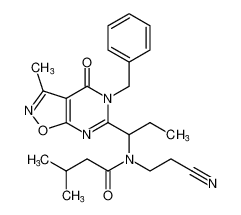 N-(1-(5-benzyl-3-methyl-4-oxo-4,5-dihydroisoxazolo[5,4-d]pyrimidin-6-yl)propyl)-N-(2-cyanoethyl)-3-methylbutanamide_799295-12-8