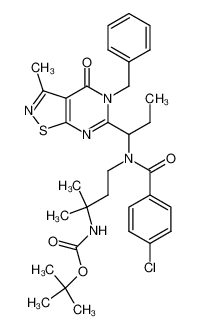 {3-[[1-(5-benzyl-3-methyl-4-oxo-4,5-dihydro-isothiazolo[5,4-d]pyrimidin-6-yl)-propyl]-(4-chloro-benzoyl)-amino]-1,1-dimethyl-propyl}-carbamic acid tert-butyl ester_799296-03-0