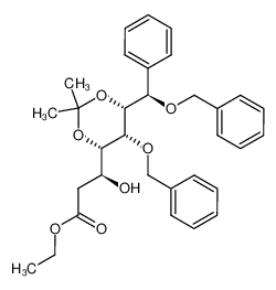 (S)-3-[(4S,5R,6R)-5-Benzyloxy-6-((R)-benzyloxy-phenyl-methyl)-2,2-dimethyl-[1,3]dioxan-4-yl]-3-hydroxy-propionic acid ethyl ester_899436-56-7