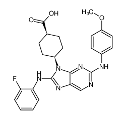 (1s,4s)-4-(8-((2-fluorophenyl)amino)-2-((4-methoxyphenyl)amino)-9H-purin-9-yl)cyclohexane-1-carboxylic acid_899801-13-9