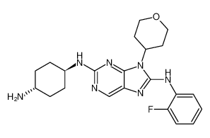 N2-((1r,4r)-4-aminocyclohexyl)-N8-(2-fluorophenyl)-9-(tetrahydro-2H-pyran-4-yl)-9H-purine-2,8-diamine_899801-47-9