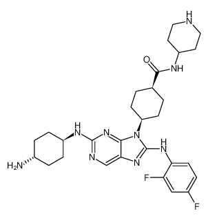 Cyclohexanecarboxamide,4-[2-[(trans-4-aminocyclohexyl)amino]-8-[(2,4-difluorophenyl)amino]-9H-purin-9-yl]-N-4-piperidinyl-, cis-_899803-43-1