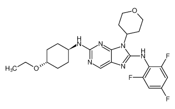 N2-((1r,4r)-4-ethoxycyclohexyl)-9-(tetrahydro-2H-pyran-4-yl)-N8-(2,4,6-trifluorophenyl)-9H-purine-2,8-diamine_899804-94-5