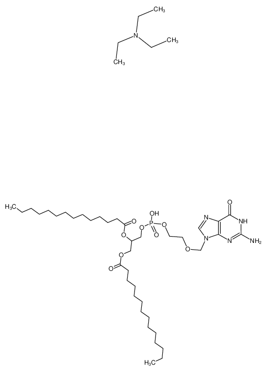 Tetradecanoic acid 2-{[2-(2-amino-6-oxo-1,6-dihydro-purin-9-ylmethoxy)-ethoxy]-hydroxy-phosphoryloxy}-1-tetradecanoyloxymethyl-ethyl ester; compound with triethyl-amine_96802-15-2