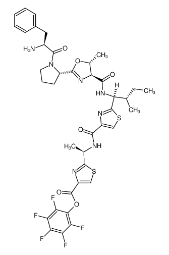 2-[(R)-1-({2-[(1S,2S)-1-({(4S,5R)-2-[(S)-1-((S)-2-Amino-3-phenyl-propionyl)-pyrrolidin-2-yl]-5-methyl-4,5-dihydro-oxazole-4-carbonyl}-amino)-2-methyl-butyl]-thiazole-4-carbonyl}-amino)-ethyl]-thiazole-4-carboxylic acid pentafluorophenyl ester_96998-87-7