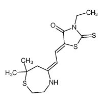 2-Thioxo-3-ethyl-4-oxo-5-(7,7-dimethyl-hexahydrohepta-1,4-thiazinyliden-5-ethy- liden)-thiazolidin_97379-93-6