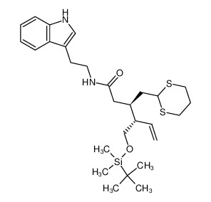 (3S,4S)-N-(2-(3-indolyl)ethyl)-3-(propane-1,3-dithio)ethyl-4-tert-butyldimethylsilyloxymethyl-5-hexenamide_97474-16-3