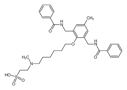 2-({6-[2,6-Bis-(benzoylamino-methyl)-4-methyl-phenoxy]-hexyl}-methyl-amino)-ethanesulfonic acid_97572-22-0