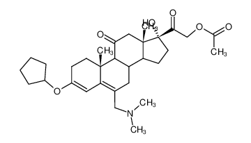 Acetic acid 2-((10R,13S,17R)-3-cyclopentyloxy-6-dimethylaminomethyl-17-hydroxy-10,13-dimethyl-11-oxo-2,7,8,9,10,11,12,13,14,15,16,17-dodecahydro-1H-cyclopenta[a]phenanthren-17-yl)-2-oxo-ethyl ester_97879-55-5