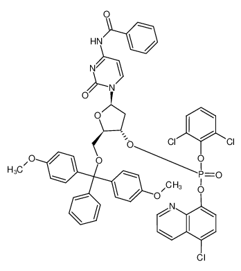 Phosphoric acid (2R,3S,5R)-5-(4-benzoylamino-2-oxo-2H-pyrimidin-1-yl)-2-[bis-(4-methoxy-phenyl)-phenyl-methoxymethyl]-tetrahydro-furan-3-yl ester 5-chloro-quinolin-8-yl ester 2,6-dichloro-phenyl ester_98293-13-1