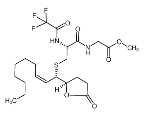 4(R)-hydroxy-5(S)-((2-(trifluoroacetamido)-3-((carbomethoxymethyl)amino)-3-oxopropyl)thio)-6(Z)-teradecenoic acid, γ lactone_98303-64-1